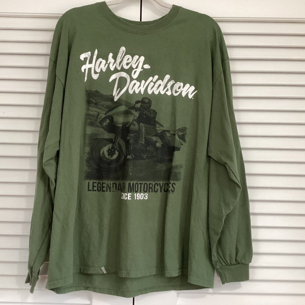 Harley Davidson Men's Green T-shirt Graphic Biker Long Sleeves L Cancun Mexico - Picture 2 of 14
